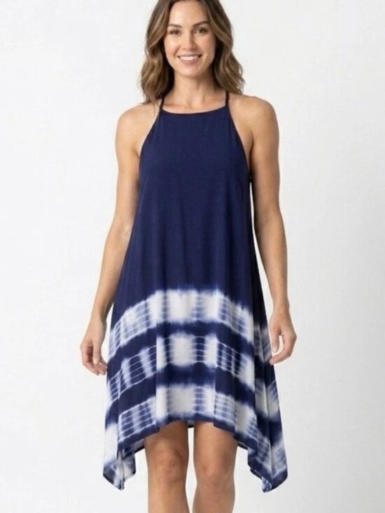 Blue Rain Dresses & Skirts - Blue Rain Women's Swing Dress XS Blue Tie Dye Sleeveless Asymmetric Hem Tunic